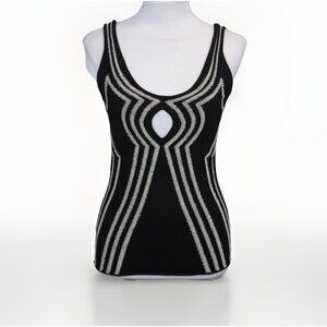 Proenza Schouler Intarsia Circle Cut Out Knit Sleeveless Top Silk/Rayon Black S